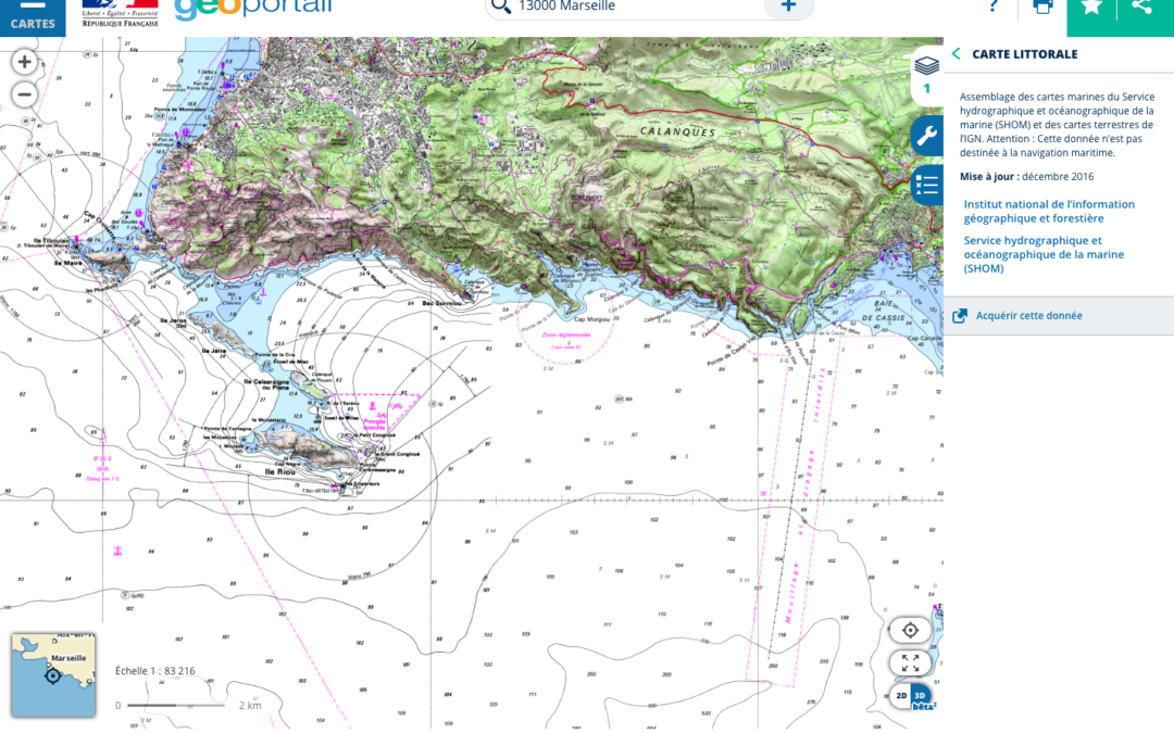 Géoportail : carte marine shom + ign gratuite (carte littorale)