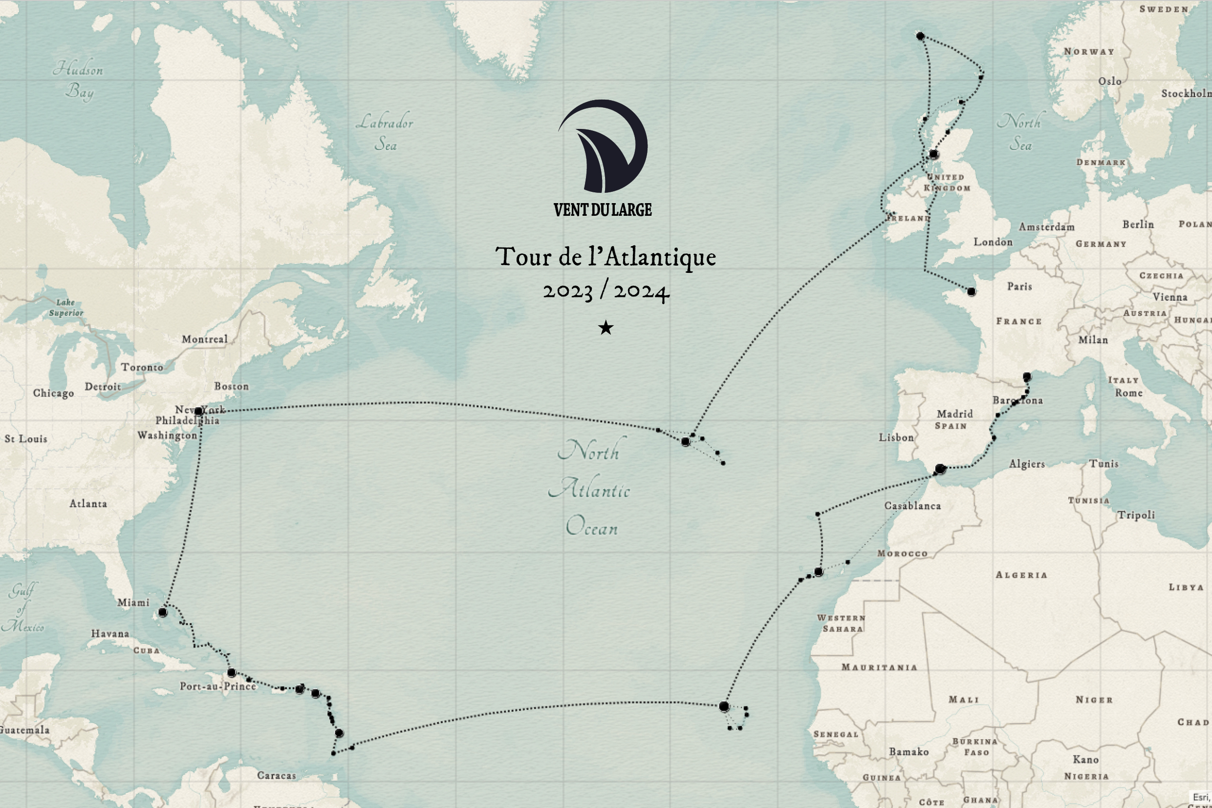 Carte tour de l'Atlantique en voilier