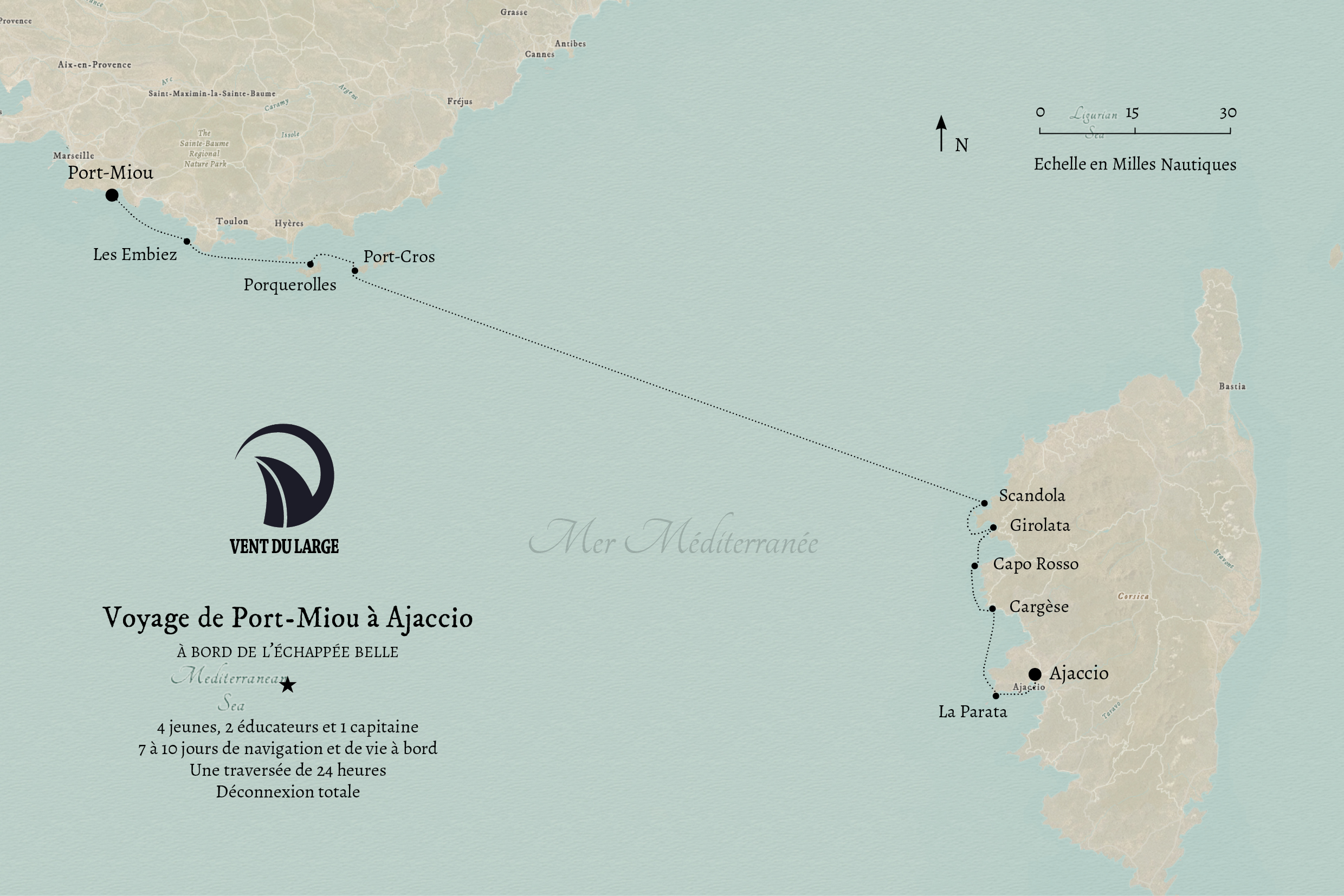 Carte Méditerranée - Traversée Corse en voilier